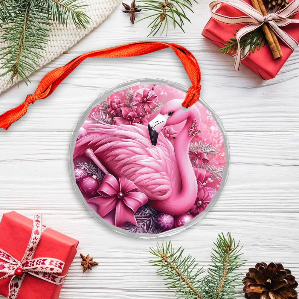 Flamingo Pink Christmas Design 4 Glass Ornament