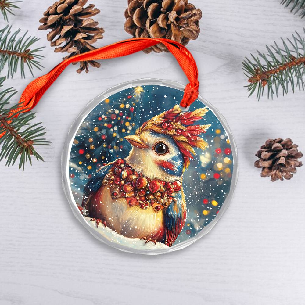 Beautiful Songbird Christmas Night Design 4 Glass Ornament