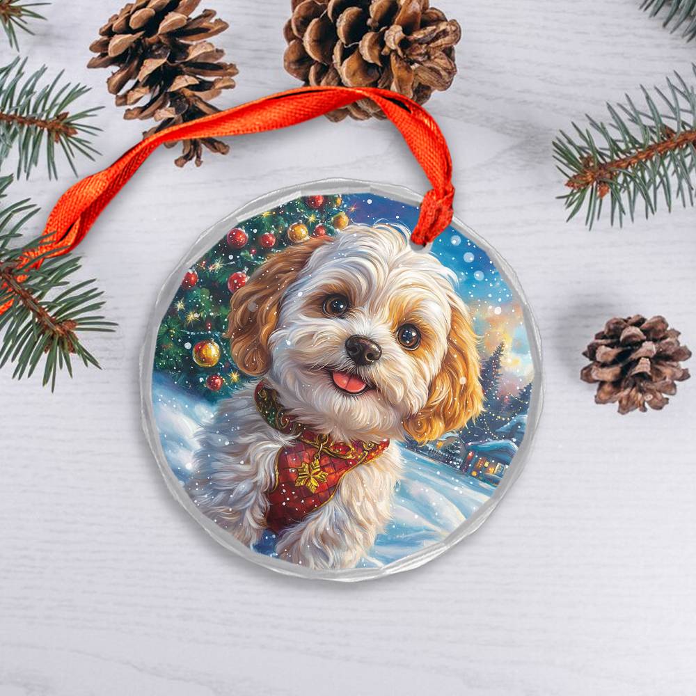 Beautiful Havanese Dog Christmas Night Design 2 Glass Ornament