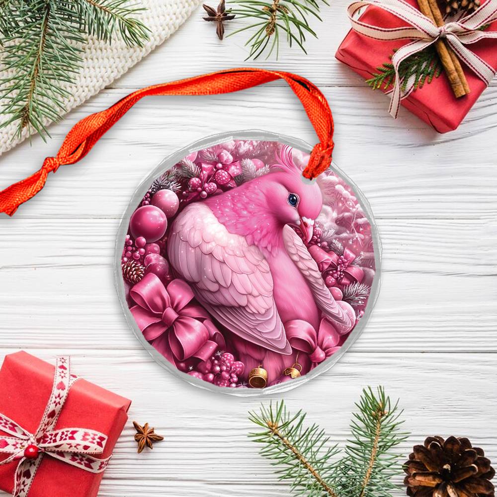 Pigeon Pink Christmas Design 3 Glass Ornament