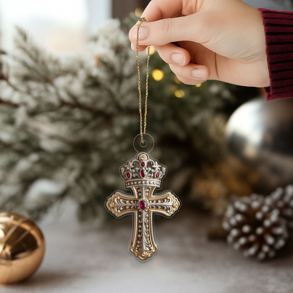 Cross And Crown Jesus Acrylic Ornament Christmas Gift