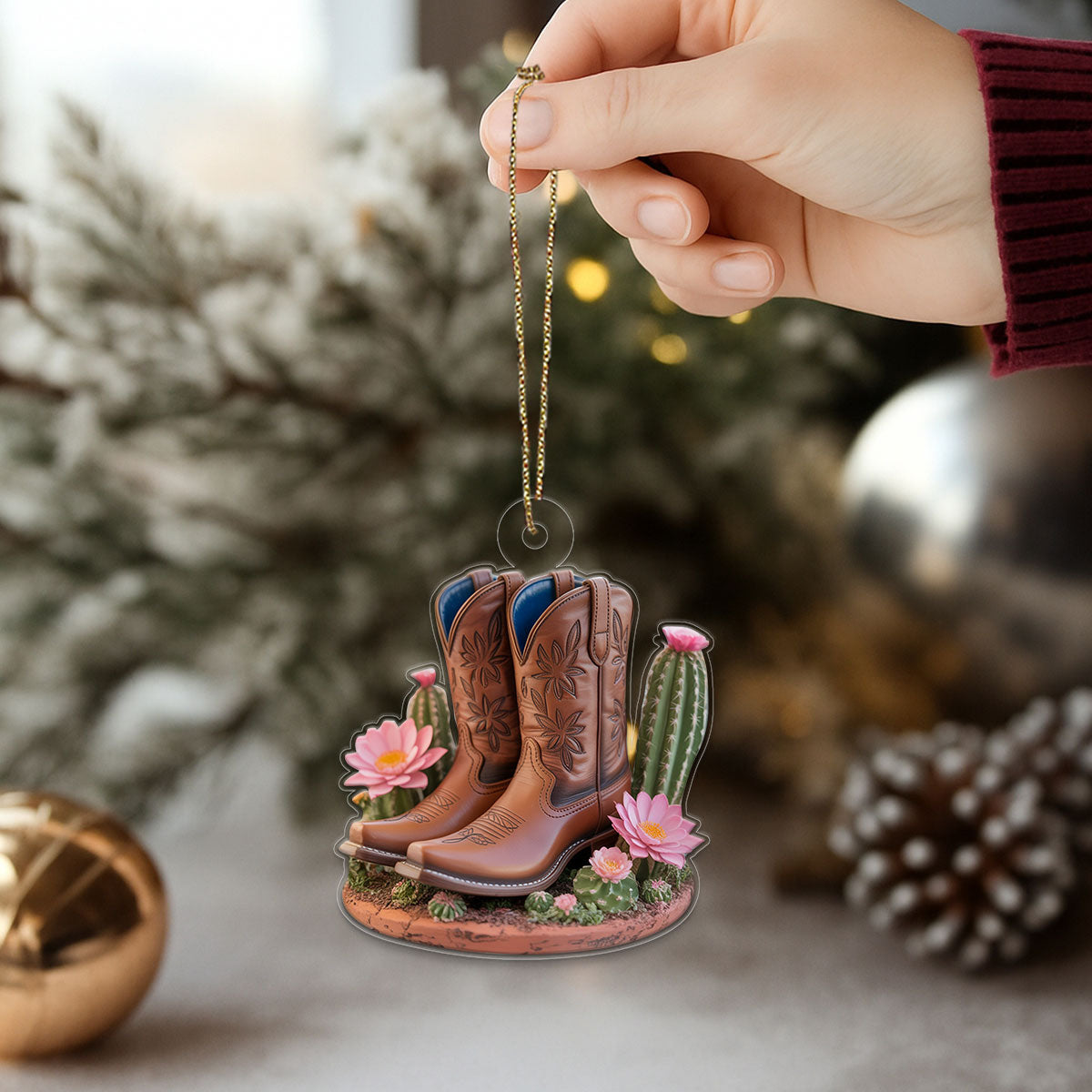 Acrylic Ornament Blooming Western Charm Cowboy Boot copy Acrylic Ornament Christmas Gift
