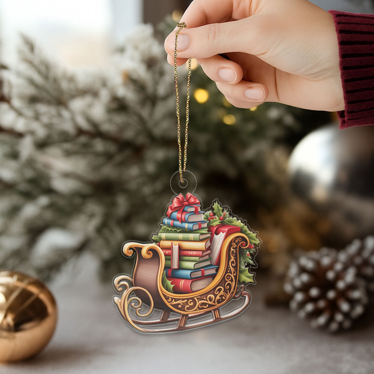 Personalized Bookish Sleigh Ride Acrylic Ornament Christmas Gift