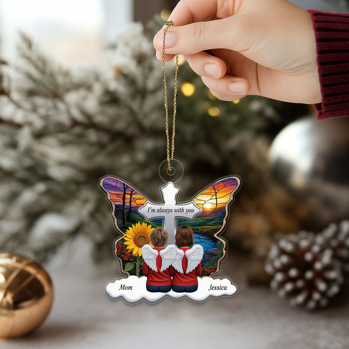 Butterfly Family Sitting Memorial Keepsake Acrylic Ornament Christmas Gift