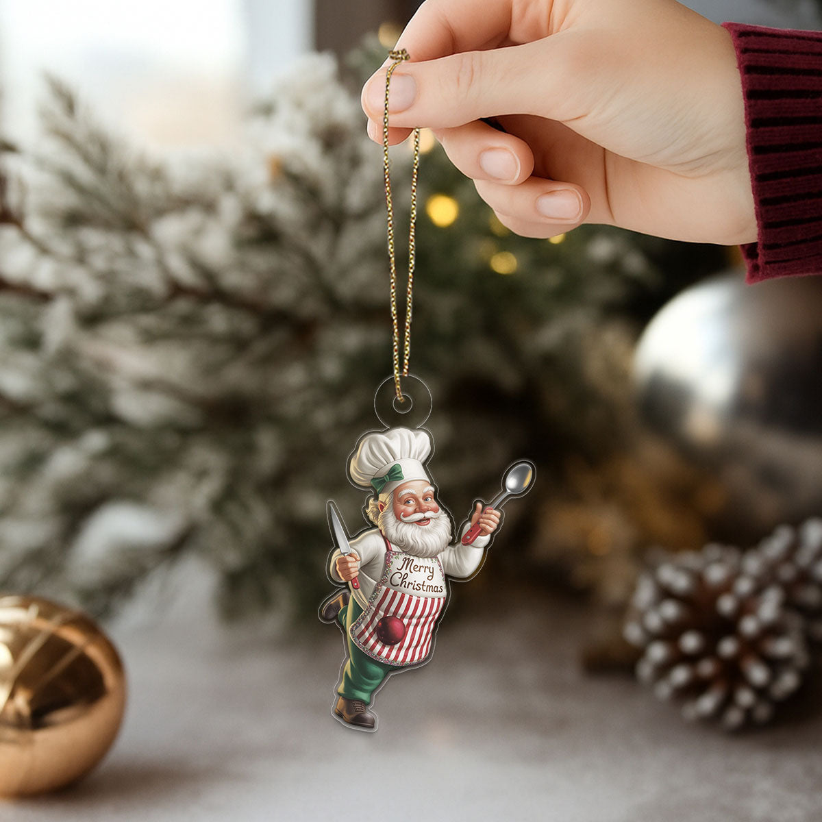 Custom Name Christmas Santa Chef Acrylic Ornament Christmas Gift