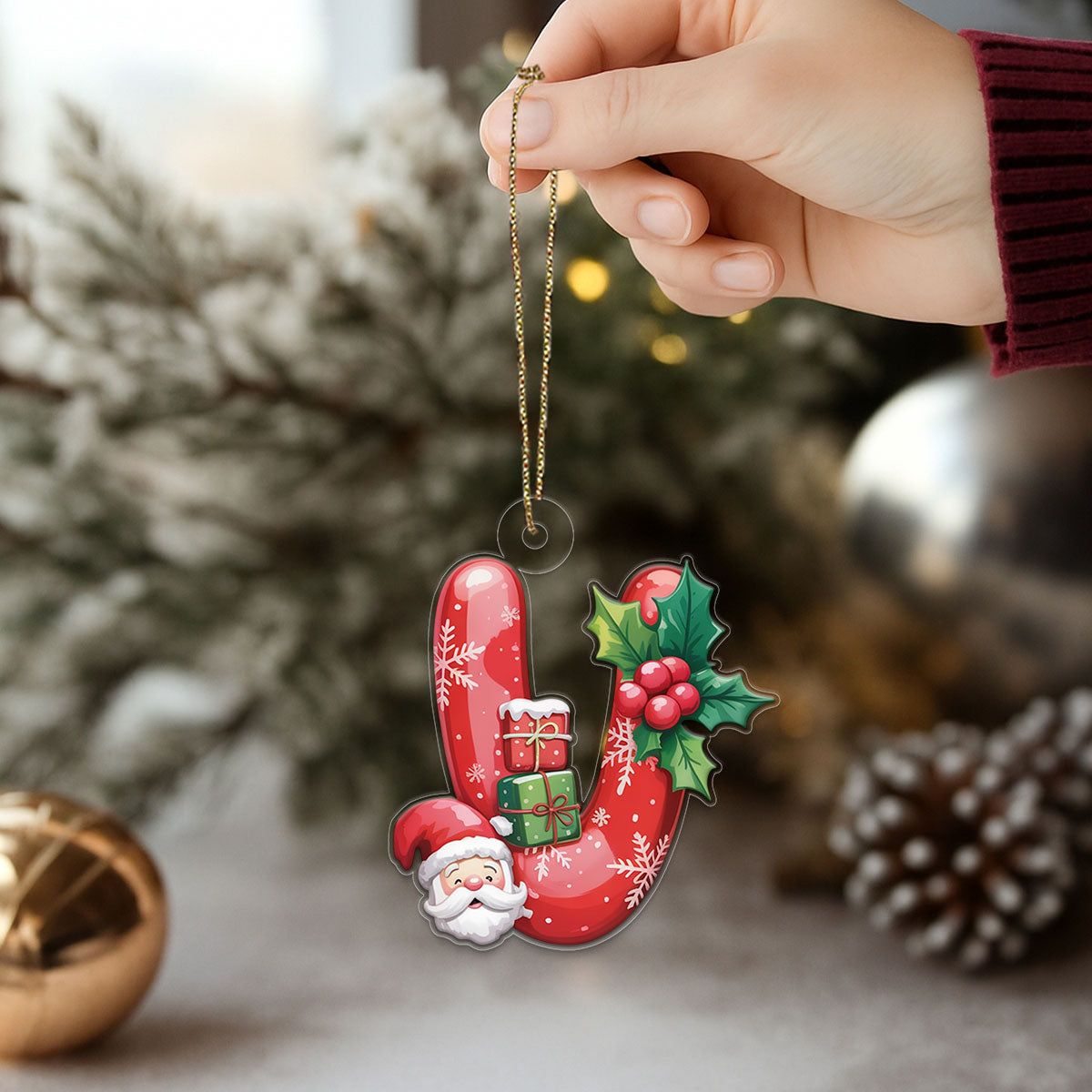 Christmas Ornaments V Monogram Xmas Red Santa Acrylic Ornament Christmas Gift