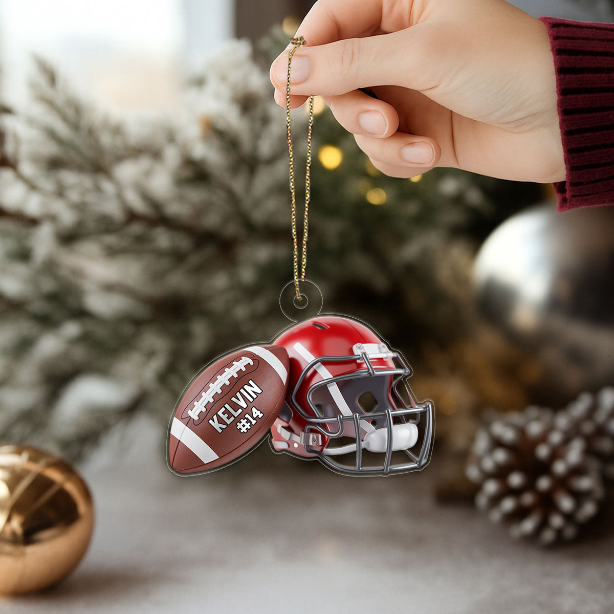 Custom Name American Football Helmet Player Acrylic Ornament Christmas Gift