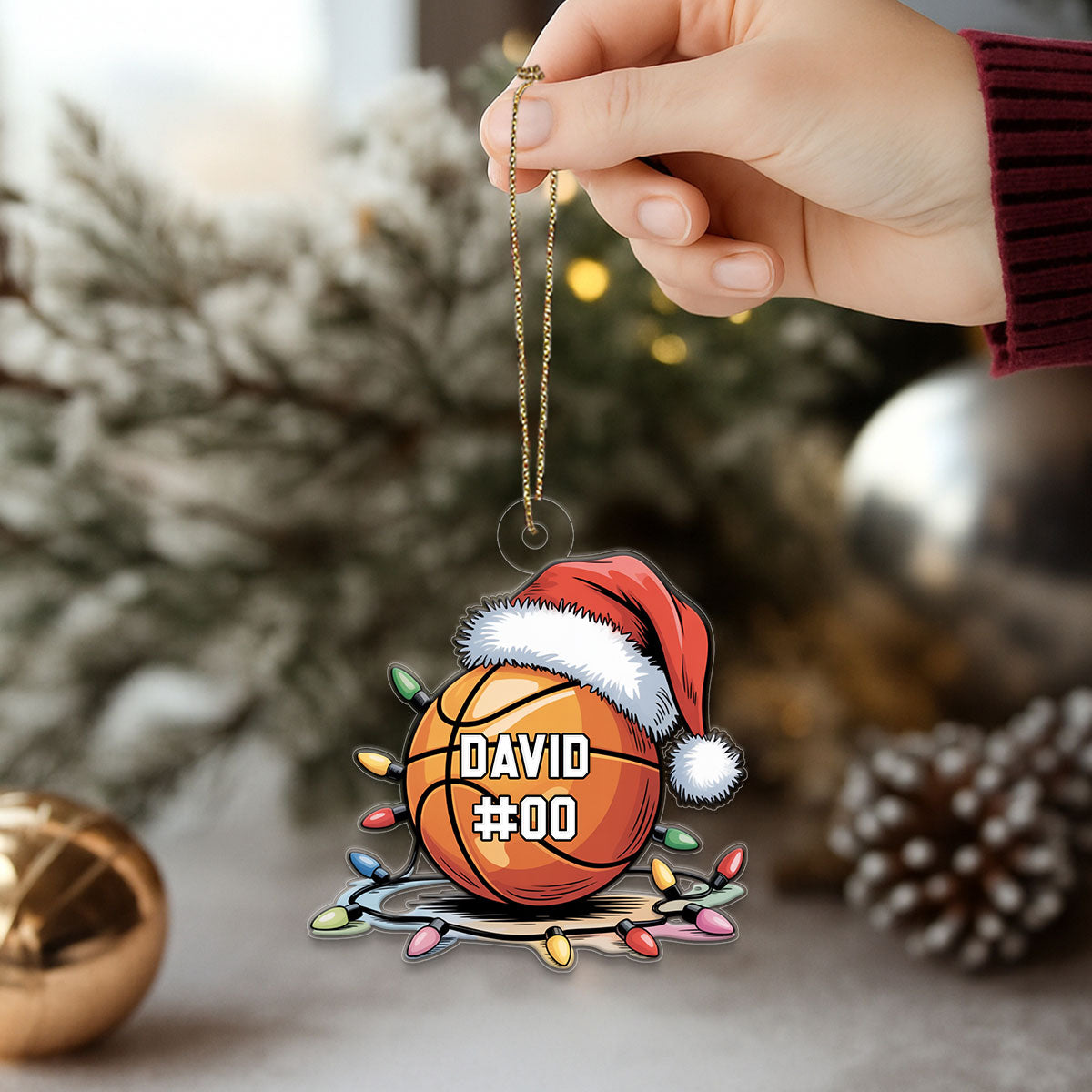 Custom Name And Number Basketball Santa Acrylic Ornament Christmas Gift