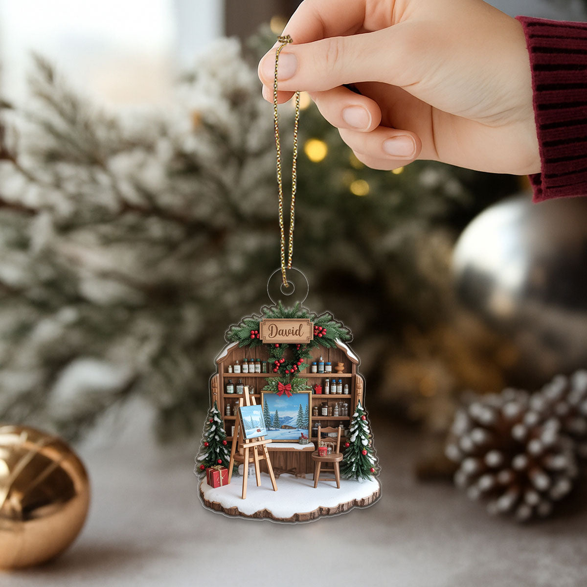 Custom Name Art Lover, Panting Lover Acrylic Ornament Christmas Gift