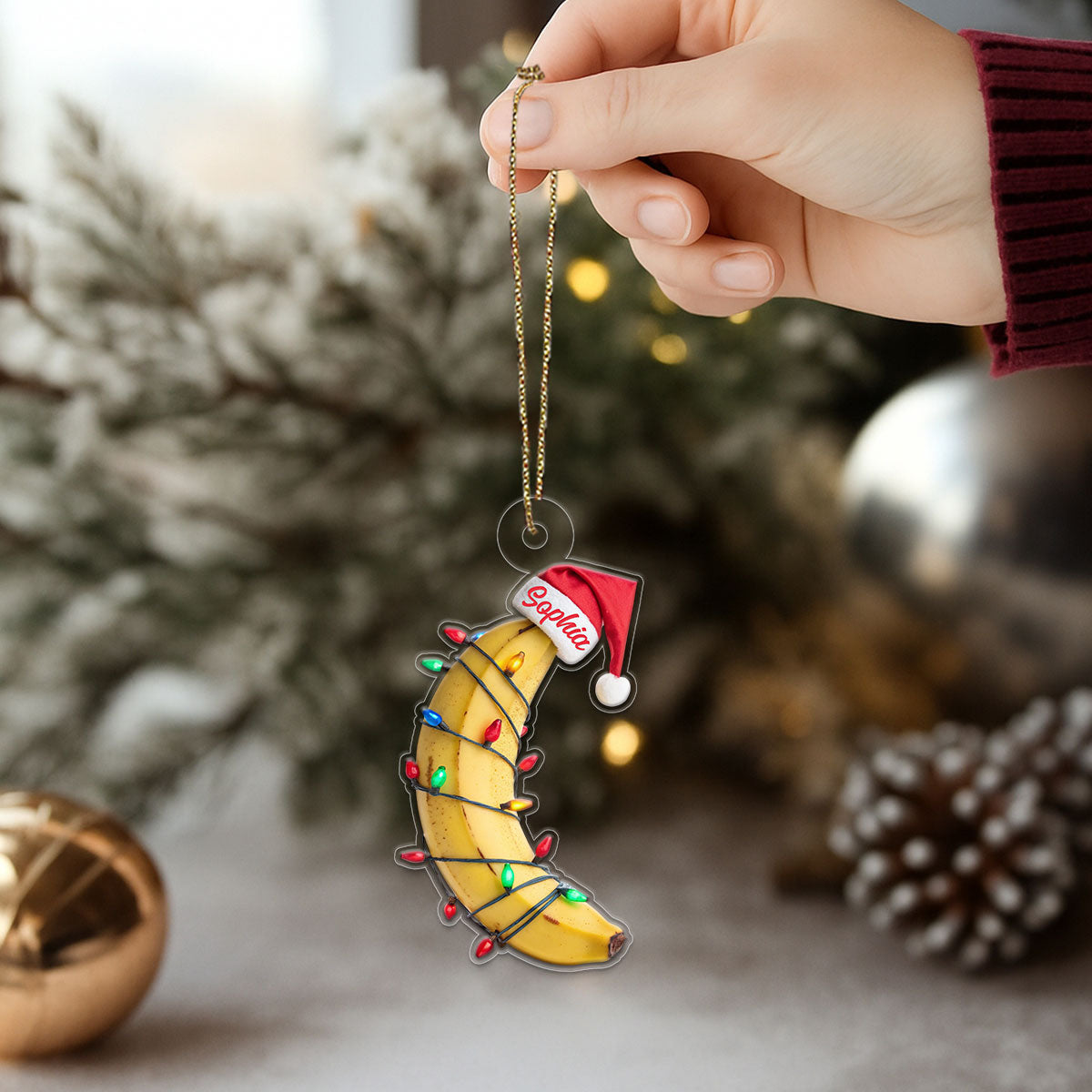 Custom Name Banana Santa Acrylic Ornament Christmas Gift