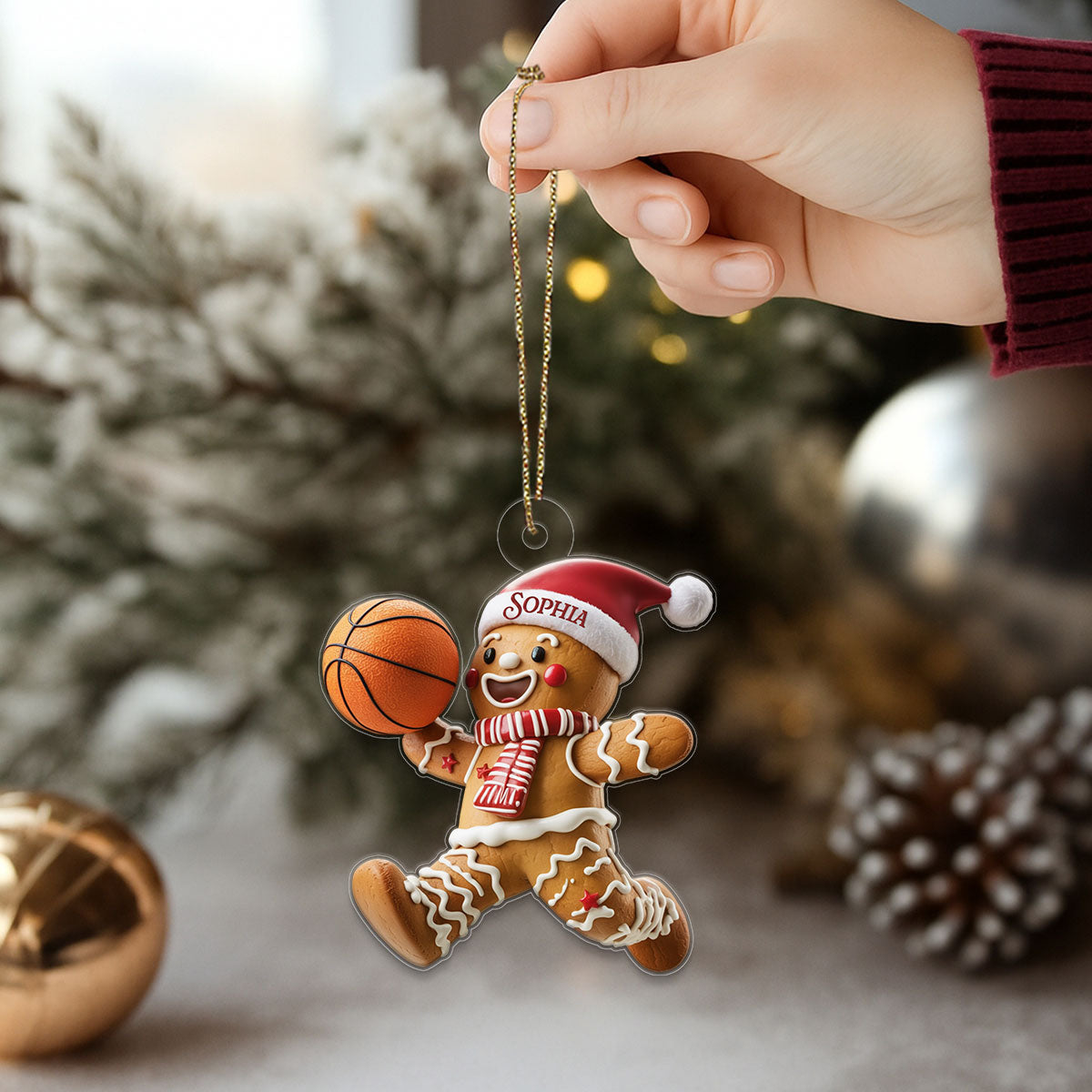 Custom Name Basketball Gingerbread Acrylic Ornament Christmas Gift
