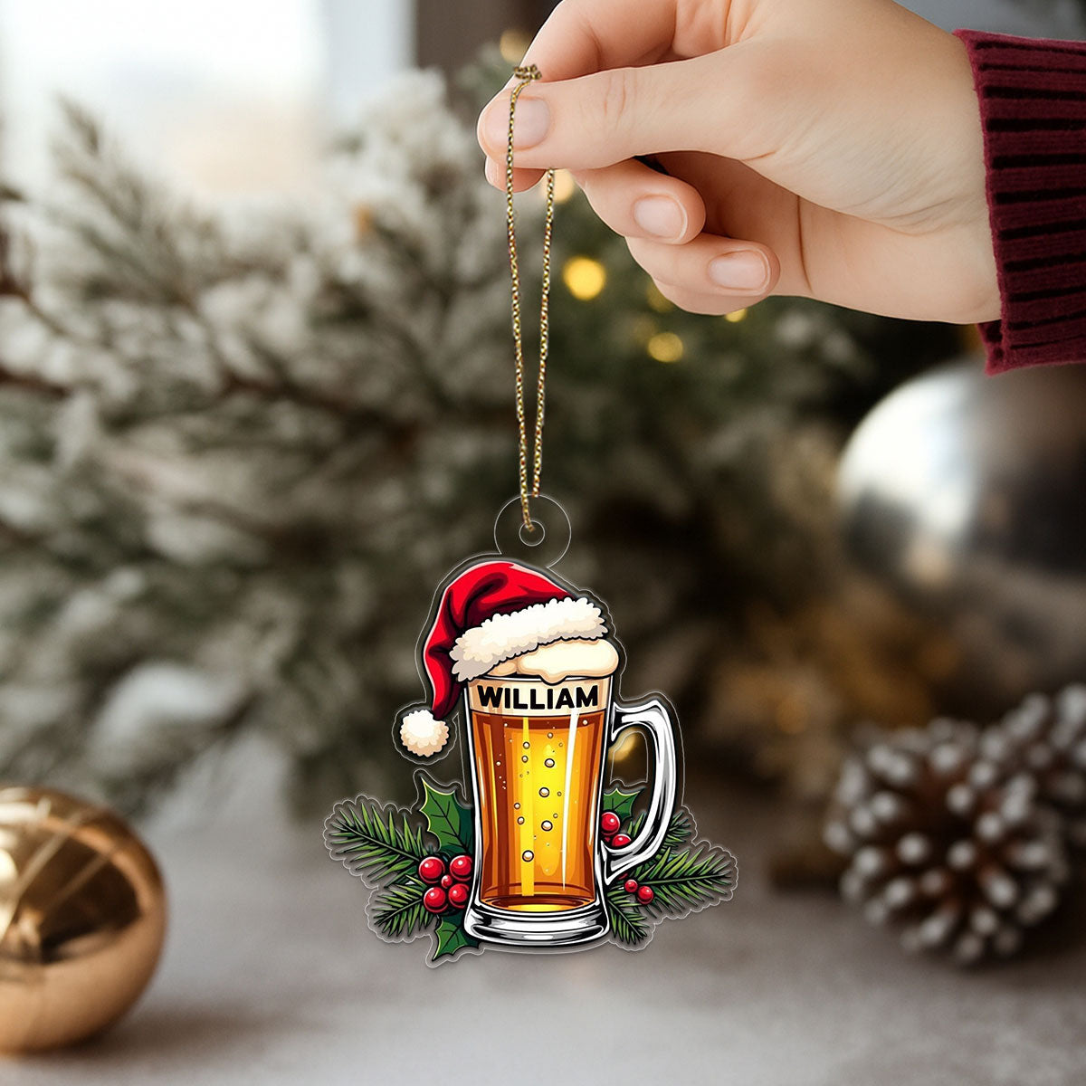 Custom Name Beer Lover Xmas Acrylic Ornament Christmas Gift