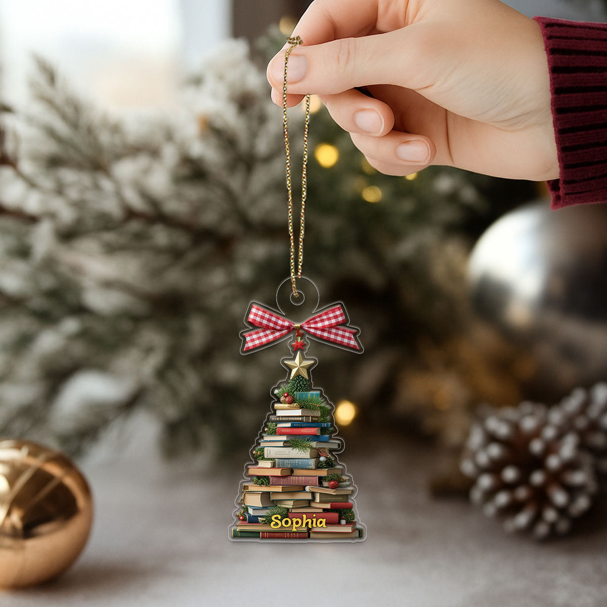 Custom Name Book Lover Acrylic Ornament Christmas Gift