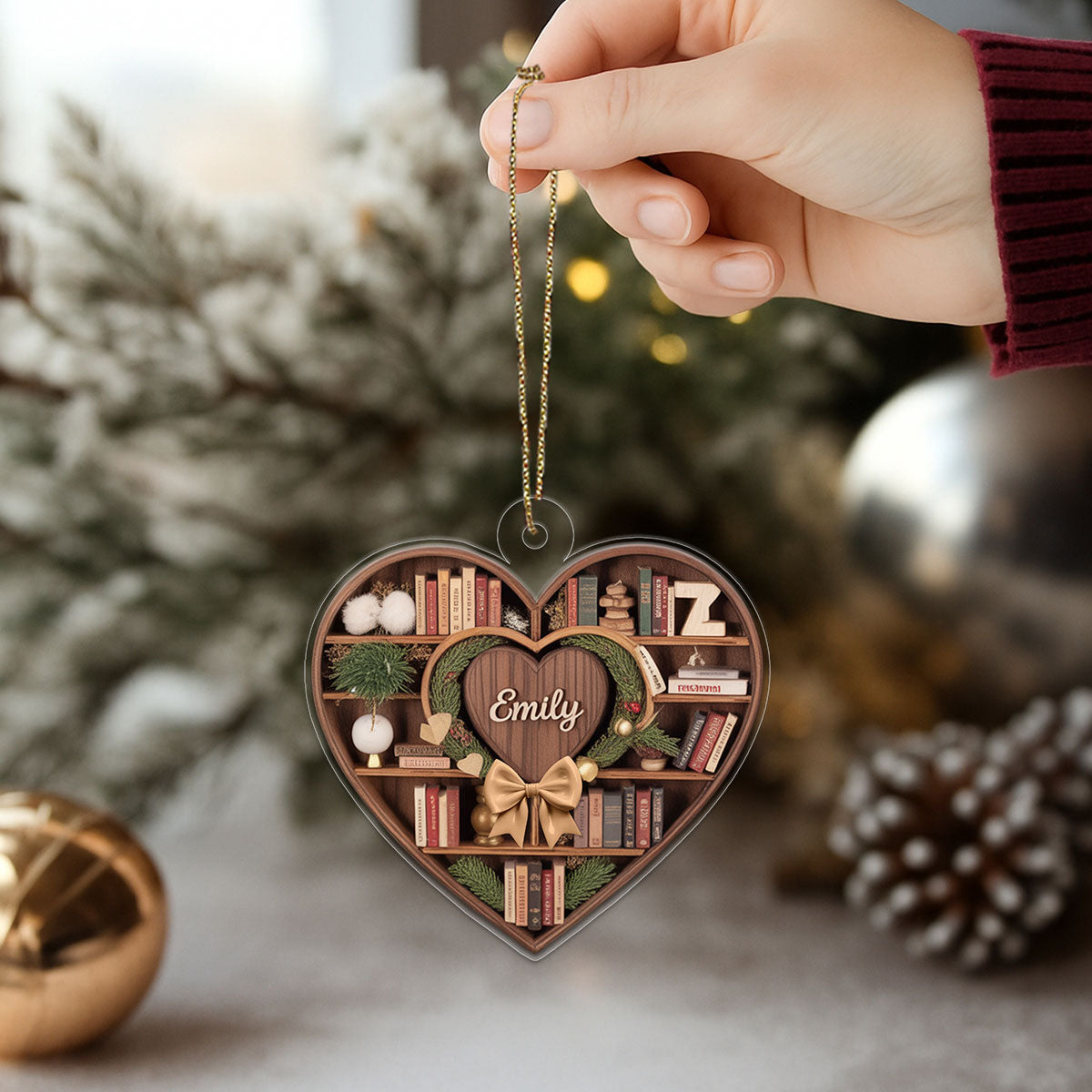 Custom Name Bookcase Acrylic Ornament Christmas Gift