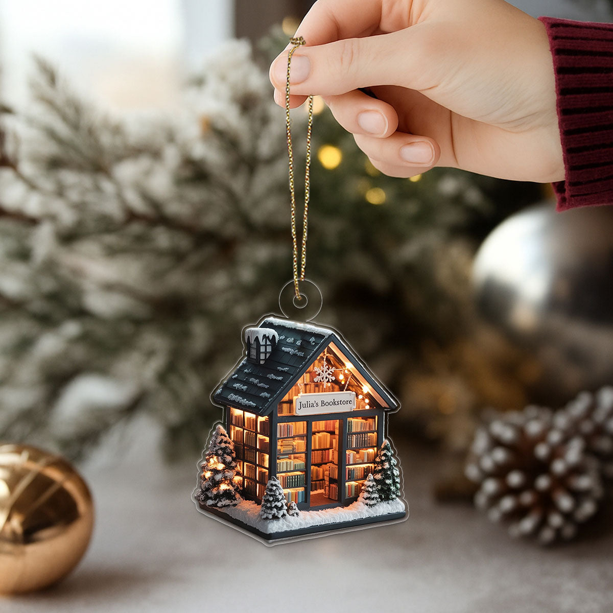 Custom Name Bookstore For Reader Acrylic Ornament Christmas Gift