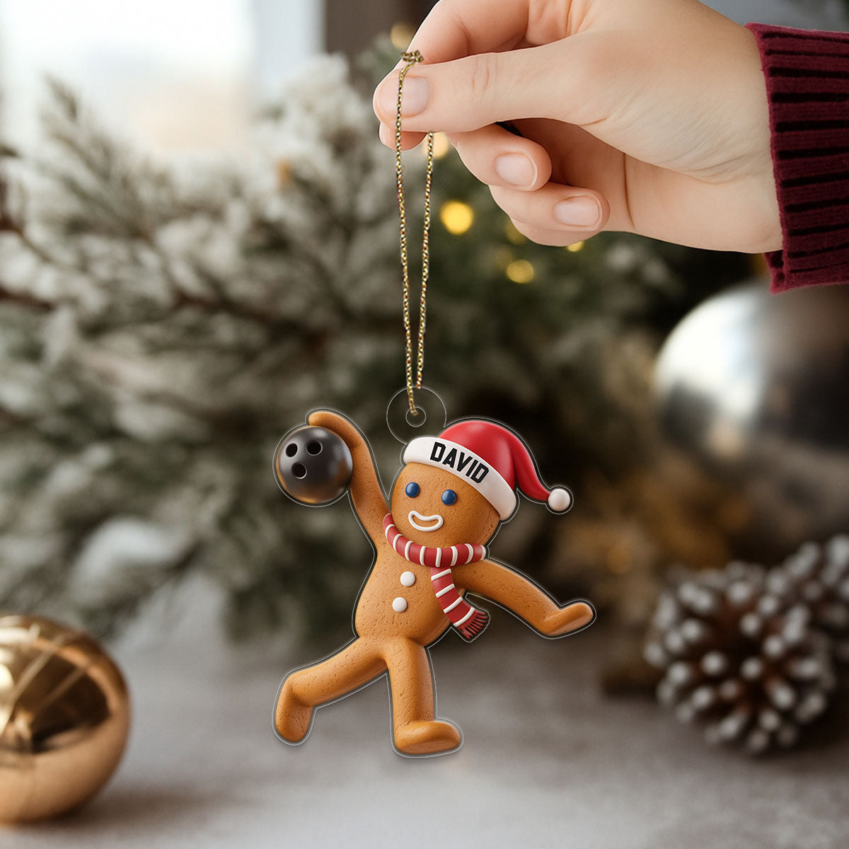 Custom Name Bowling Gingerbread Acrylic Ornament Christmas Gift