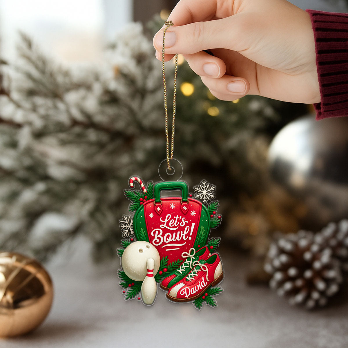 Custom Name Bowling Lover Xmas Acrylic Ornament Christmas Gift
