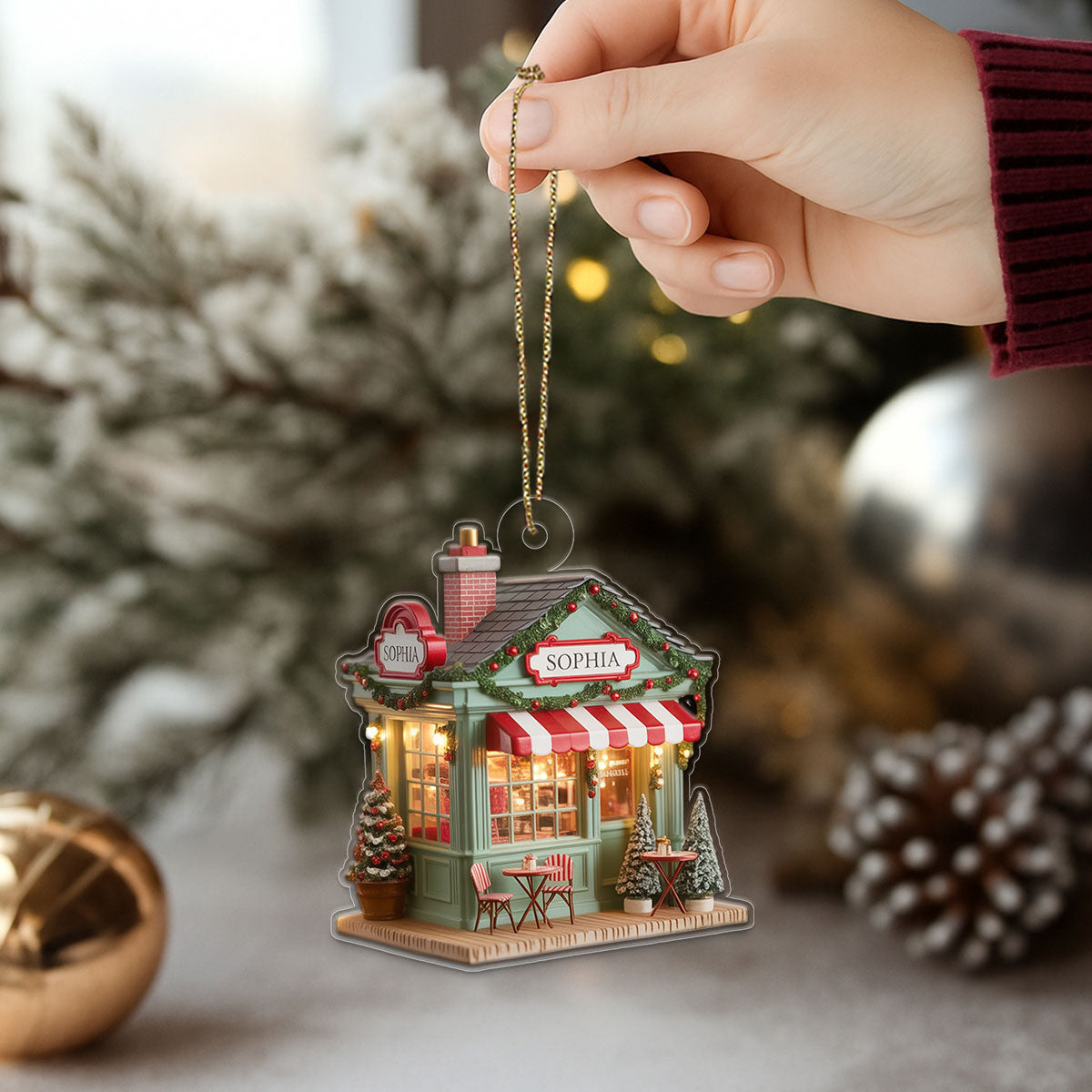 Custom Name Coffee Store Acrylic Ornament Christmas Gift
