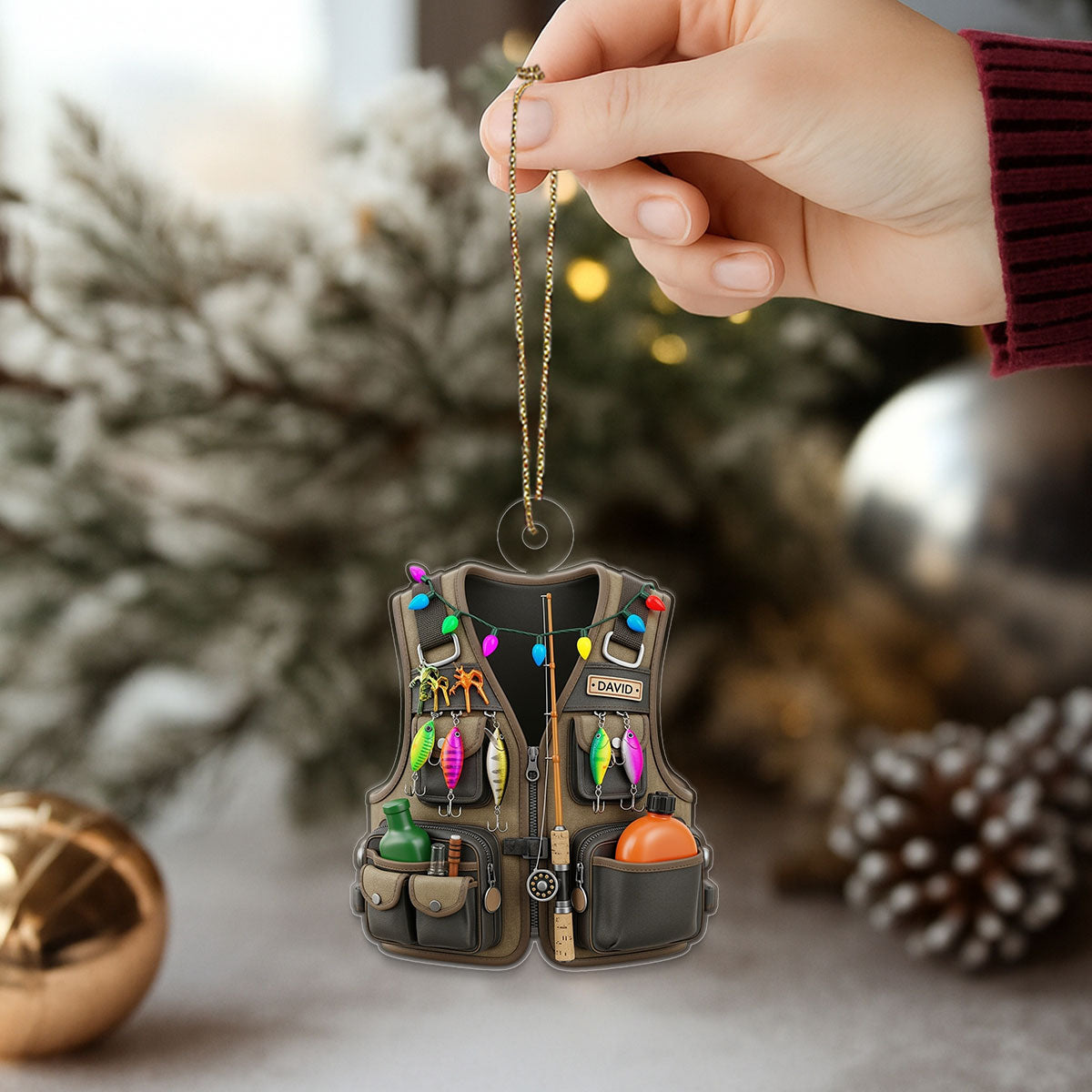 Custom Name Fishing Man Acrylic Ornament Christmas Gift