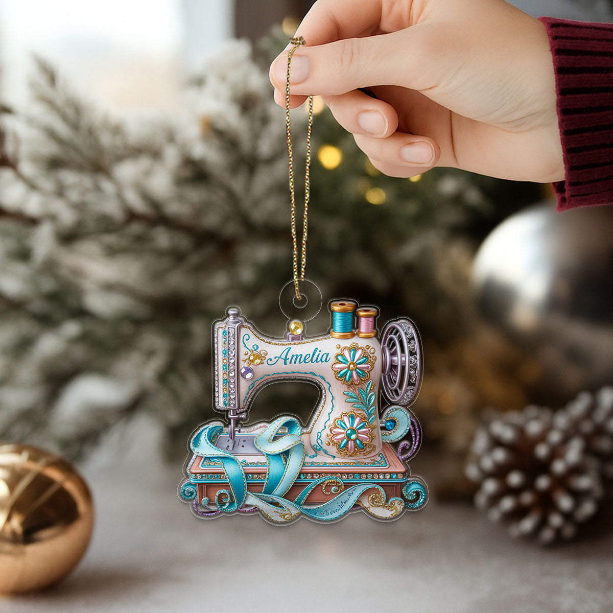 Custom Name Sewing Lover Acrylic Ornament Christmas Gift