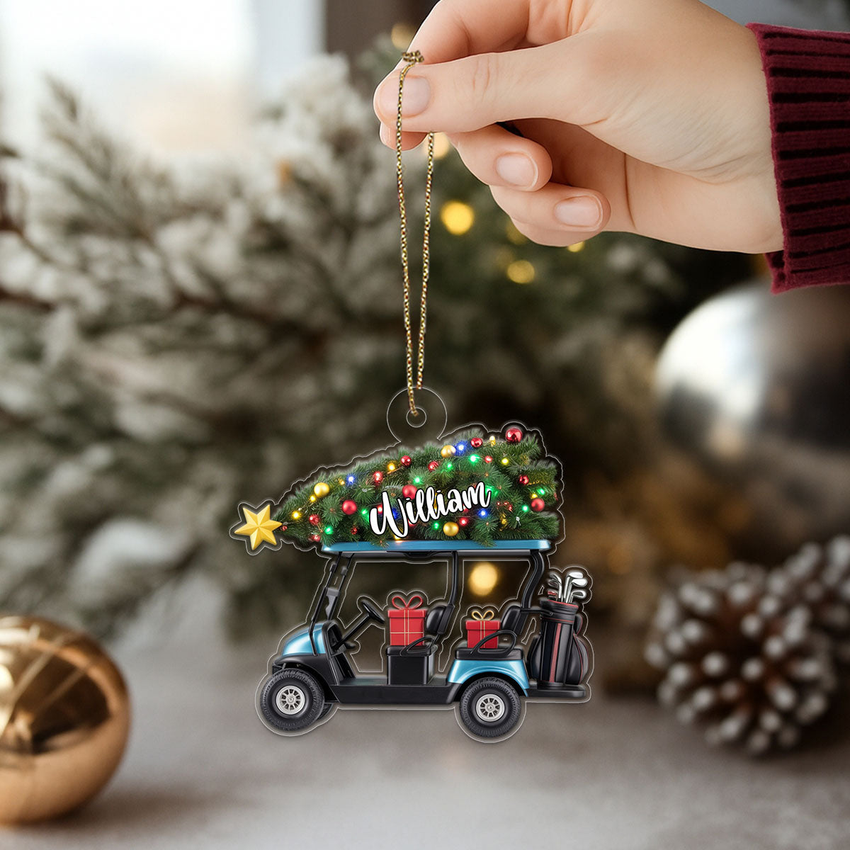 Custom Name Golf Cart Xmas Acrylic Ornament Christmas Gift