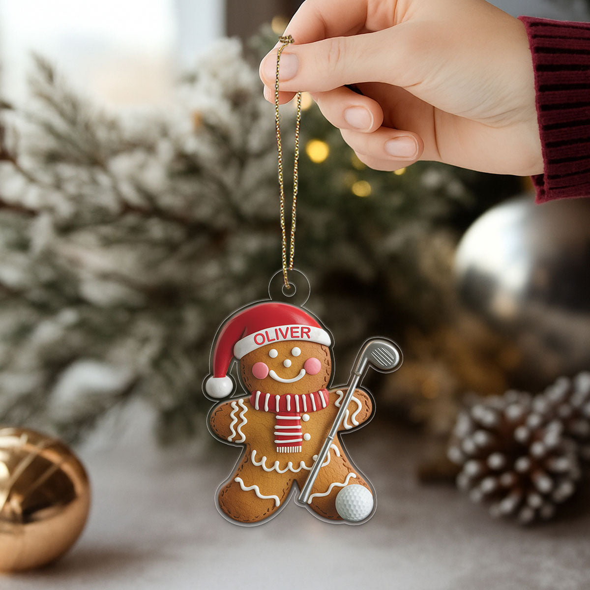 Custom Name Golf Gingerbread Acrylic Ornament Christmas Gift