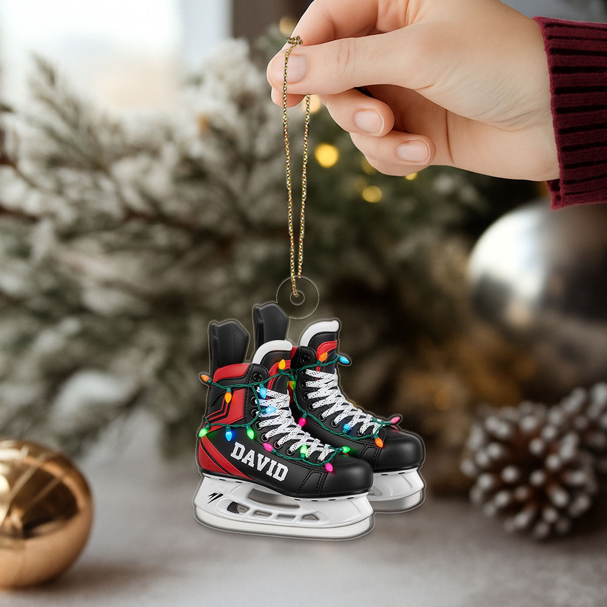 Custom Name Ice Hockey Skates Player Acrylic Ornament Christmas Gift
