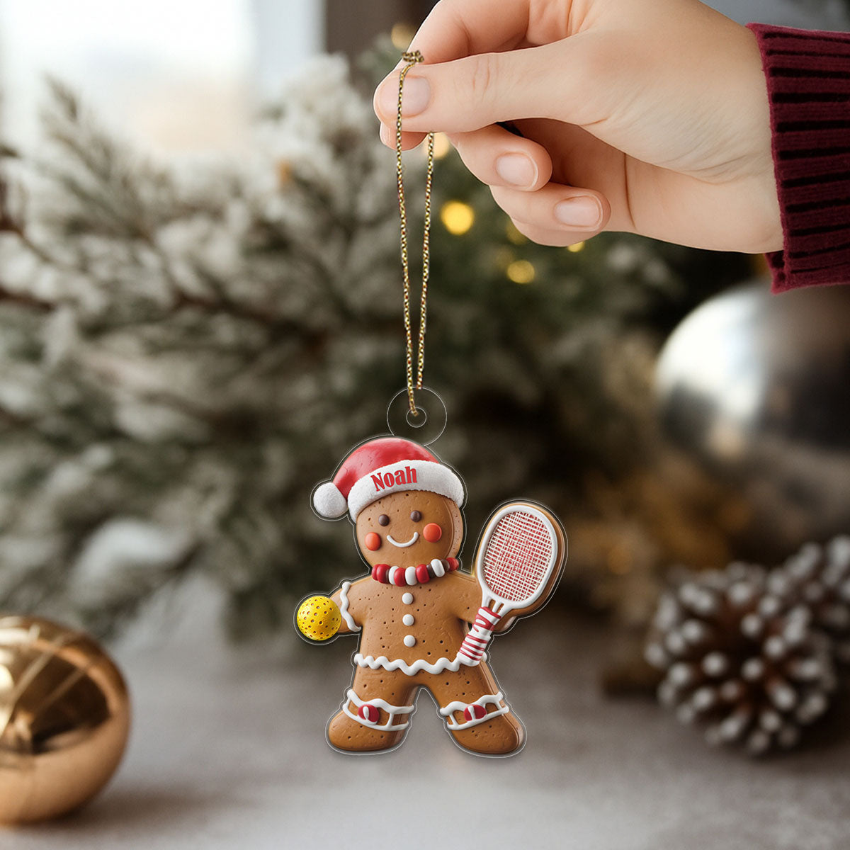 Custom Name Pickleball Gingerbread Acrylic Ornament Christmas Gift
