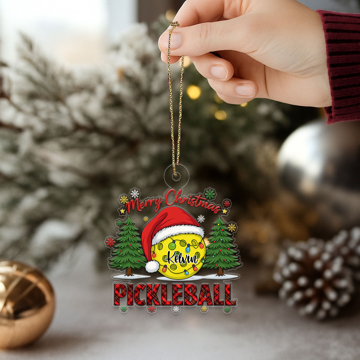 Custom Name Pickleball Merry Xmas Acrylic Ornament Christmas Gift