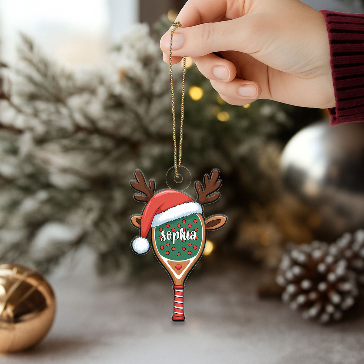 Custom Name Pickleball Racket Xmas Acrylic Ornament Christmas Gift