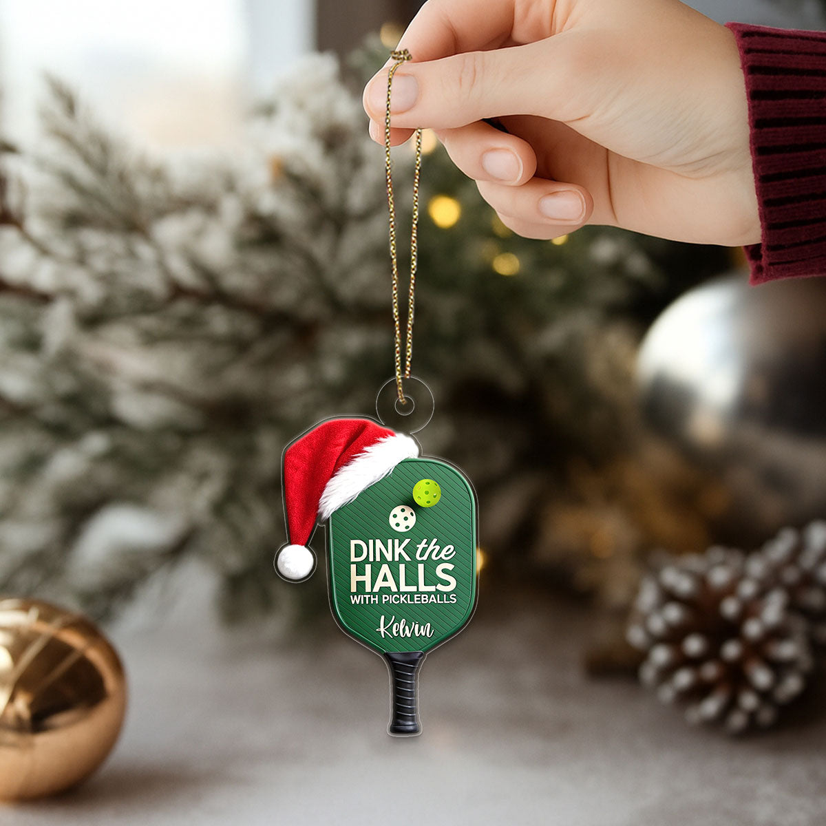 Custom Name Pickleball Santa 2 Acrylic Ornament Christmas Gift