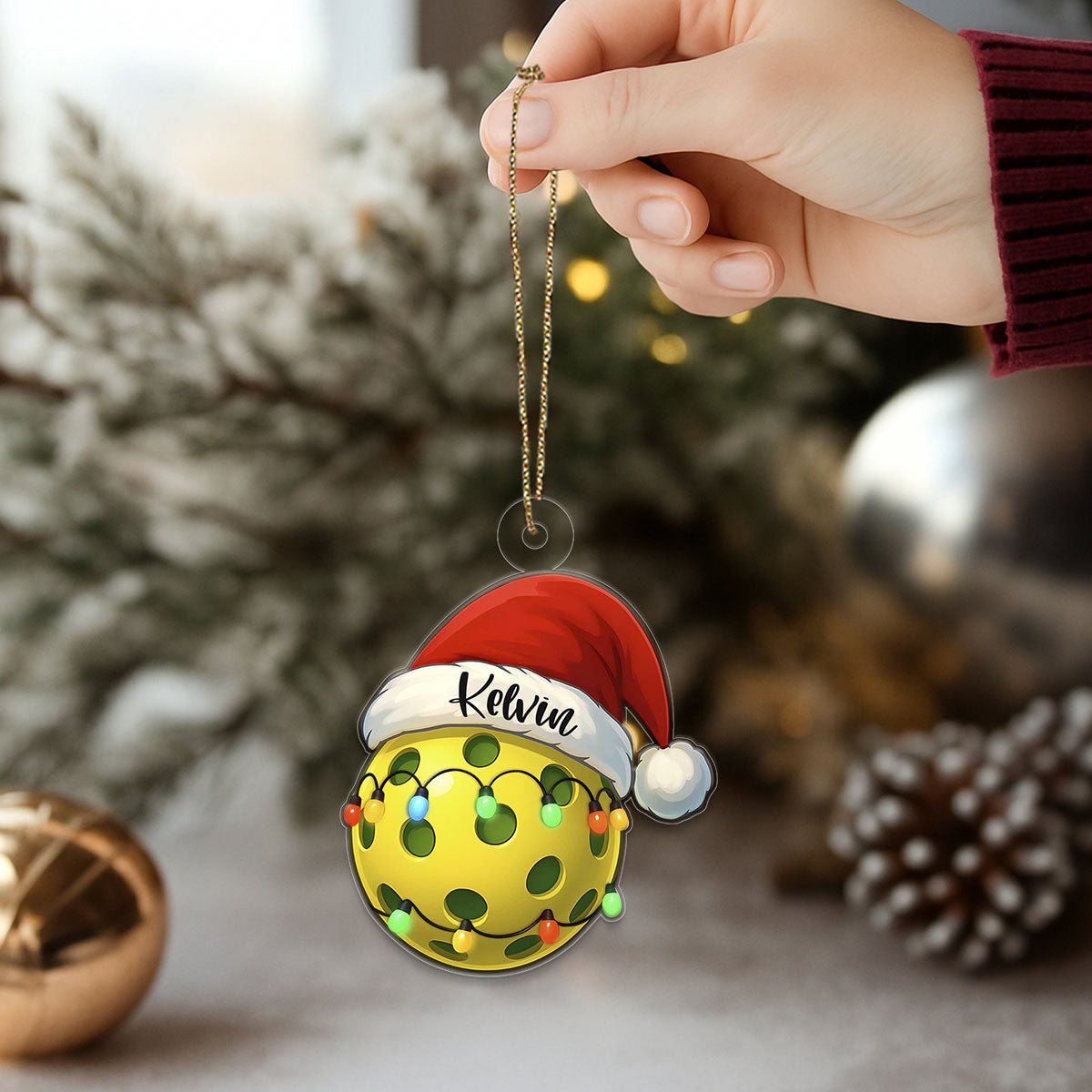 Custom Name Pickleball Santa Acrylic Ornament Christmas Gift