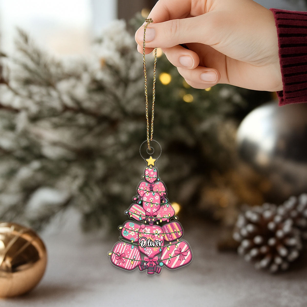 Custom Name Pickleball Xmas Girl Acrylic Ornament Christmas Gift