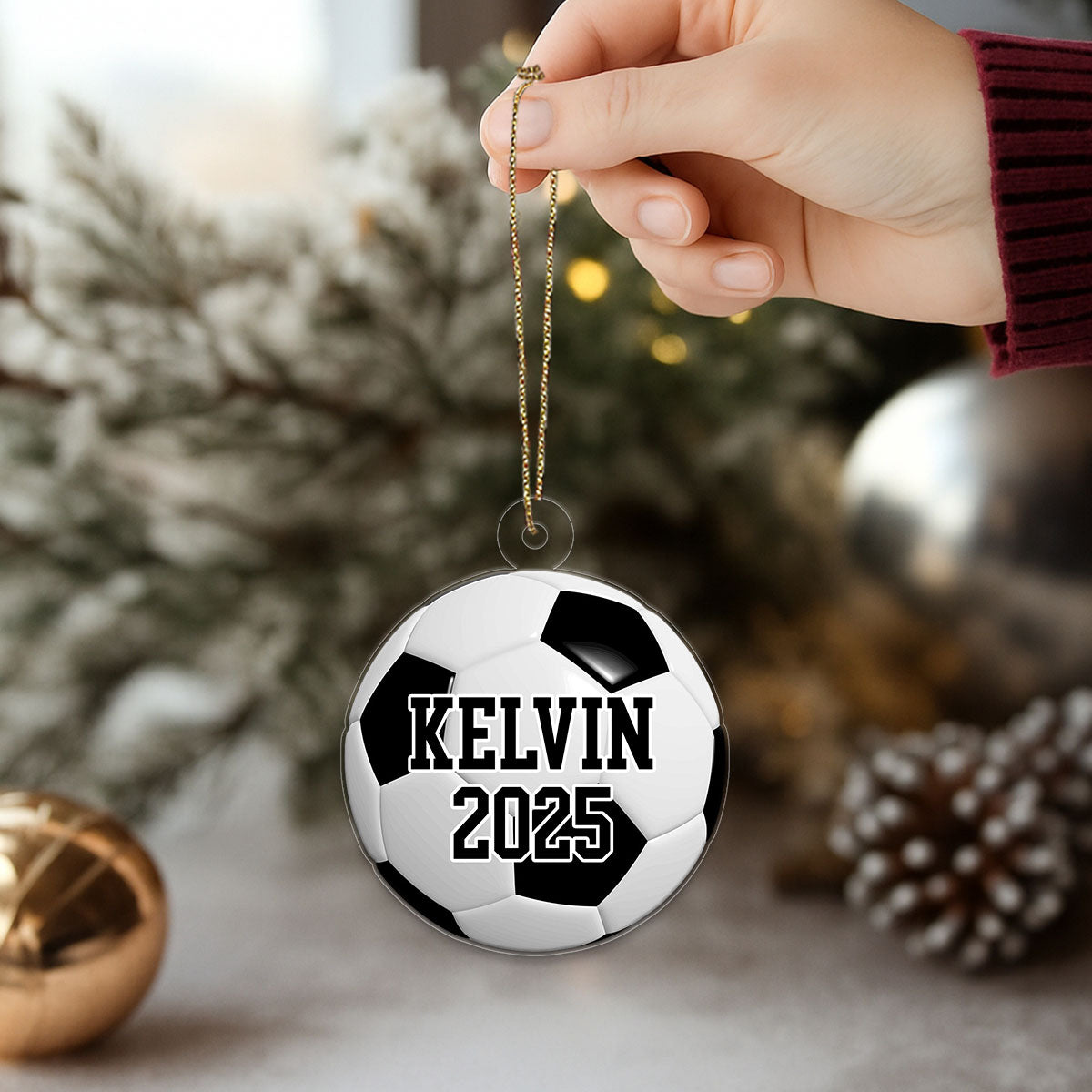 Custom Name Soccer Ball Sport Lover Acrylic Ornament Christmas Gift