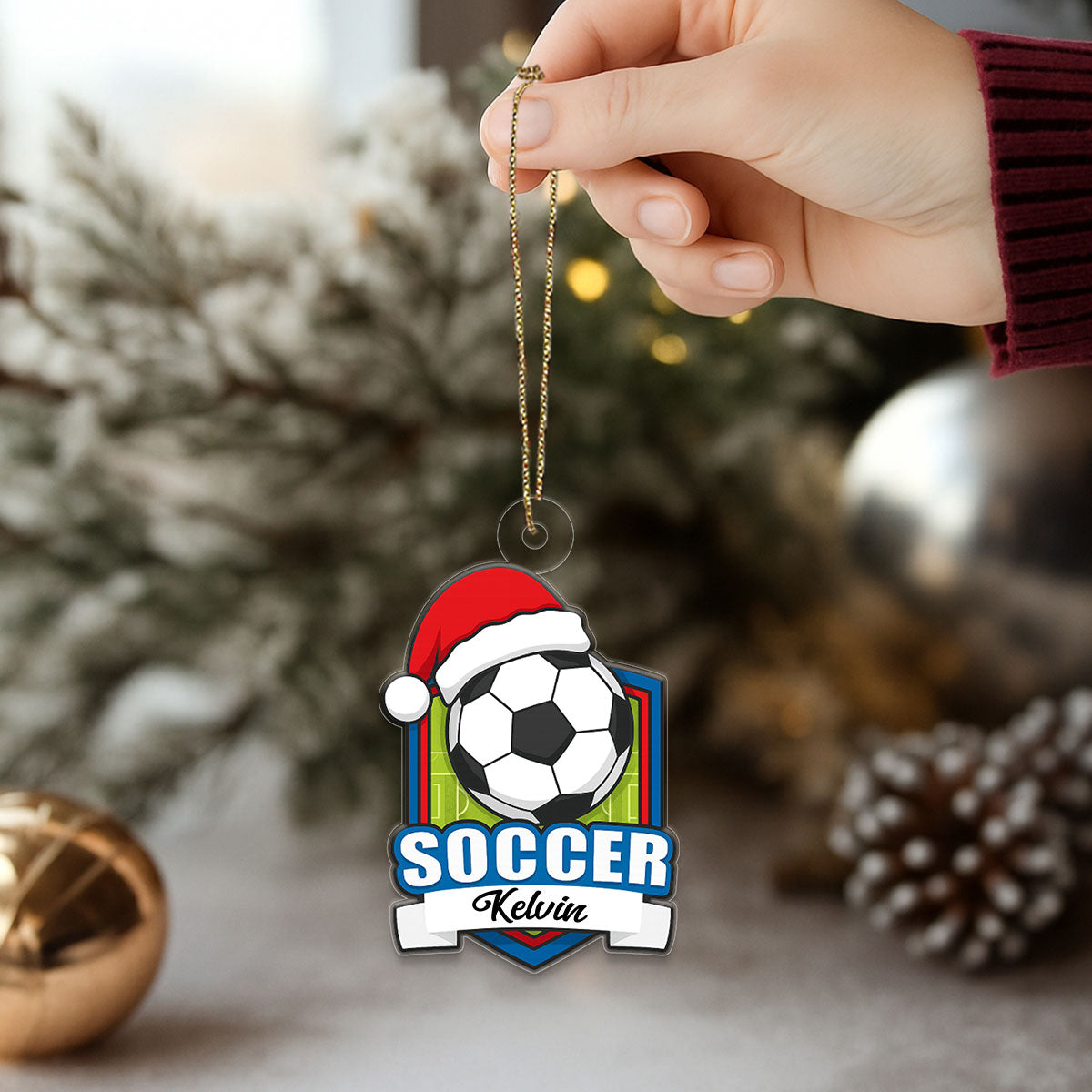 Custom Name Soccer Player Xmas Acrylic Ornament Christmas Gift