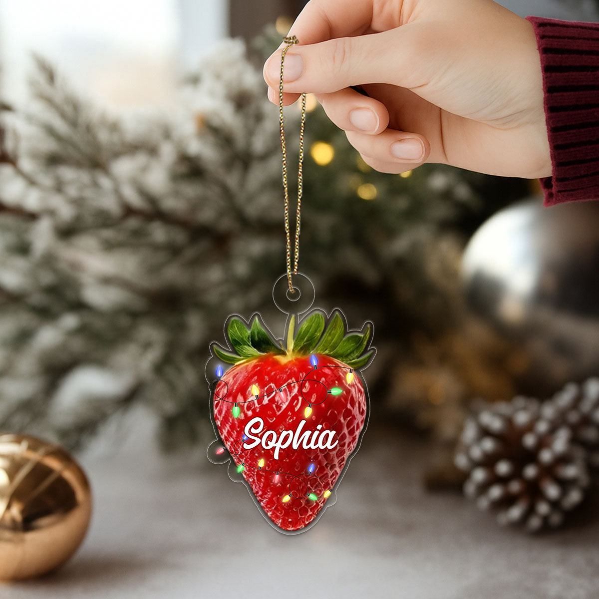 Custom Name Strawberry Xmas Acrylic Ornament Christmas Gift