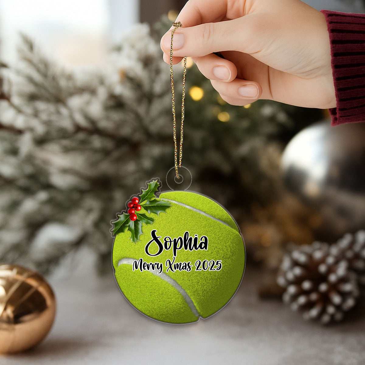 Custom Name Tennis Ball Acrylic Ornament Christmas Gift