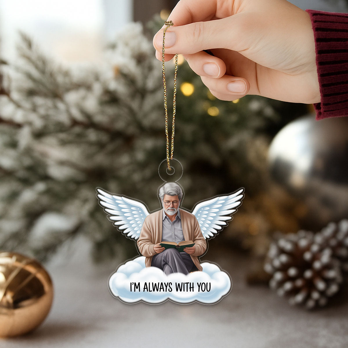 Custom Photo Angel On The Cloud Memorial Acrylic Ornament Christmas Gift