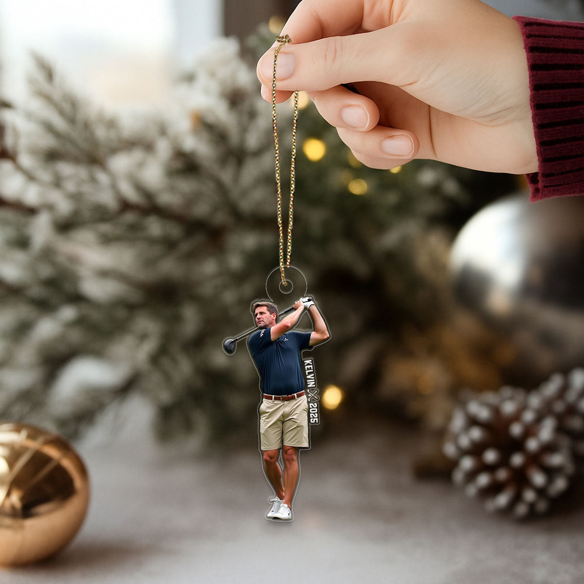 Custom Photo Golf Player Christmas Acrylic Ornament Christmas Gift