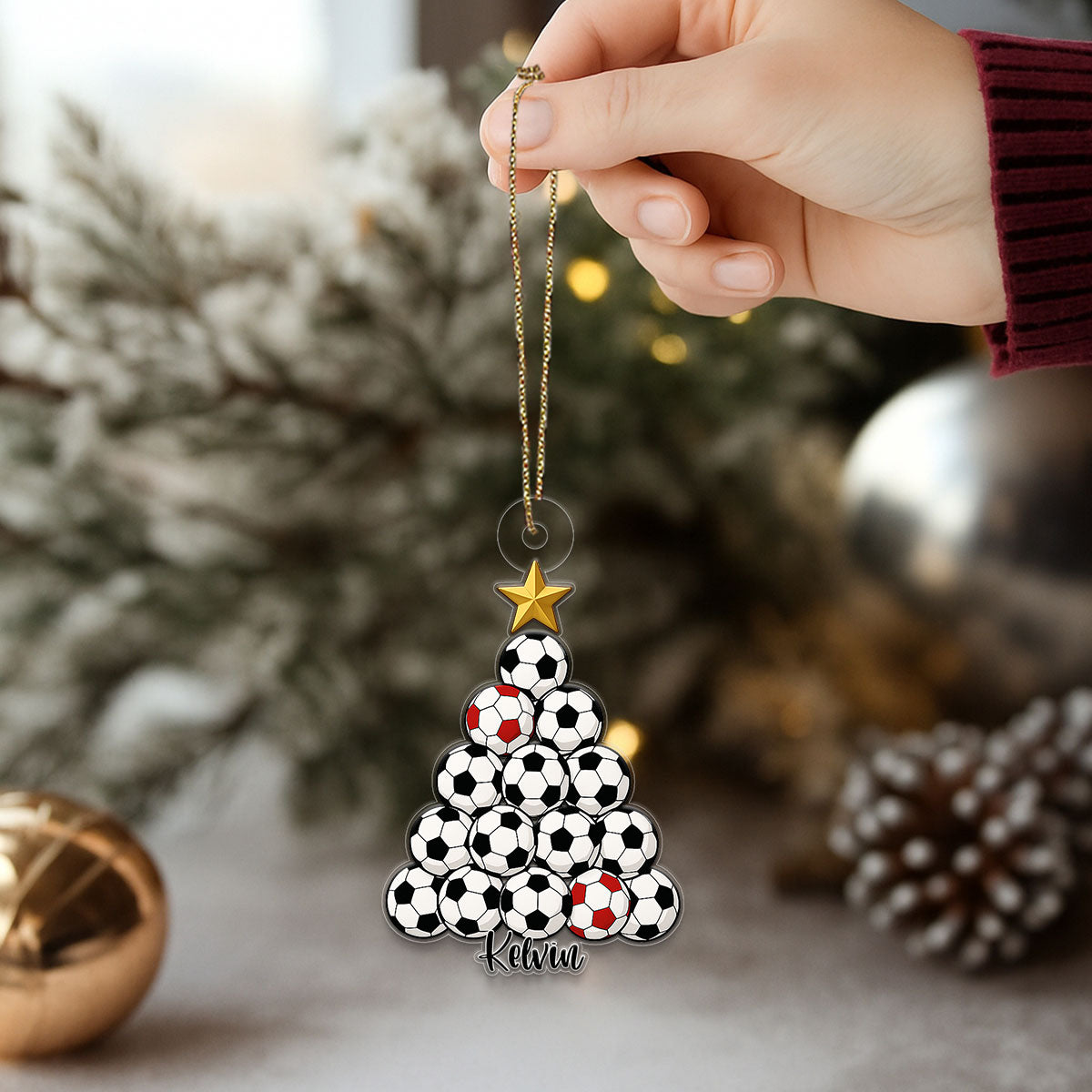 Custom Name Soccer Christmas Acrylic Ornament Christmas Gift