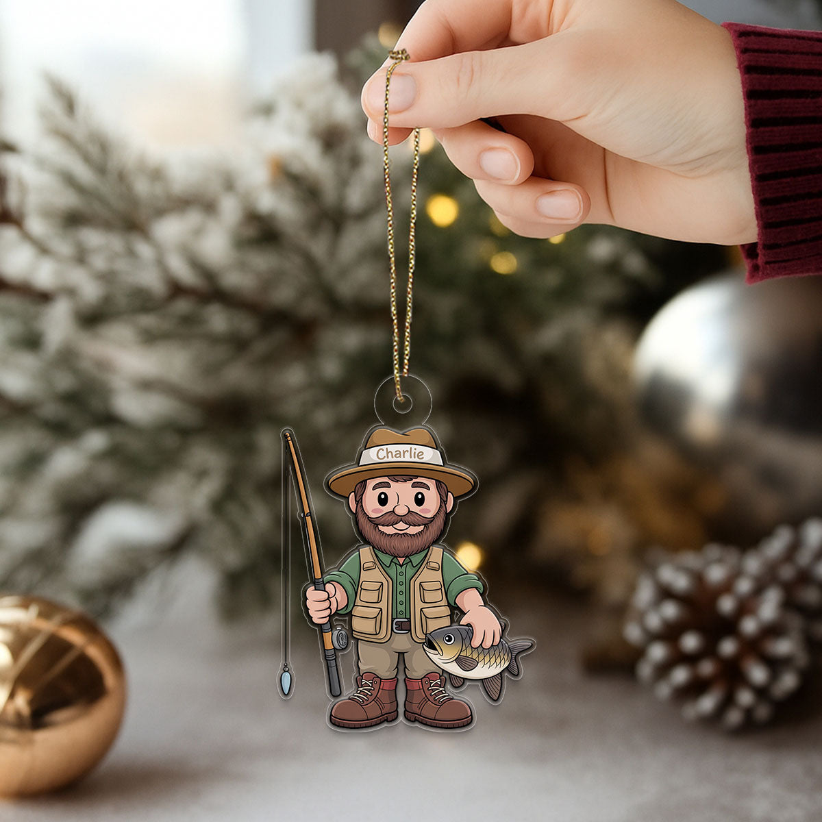 Personalized Fisherman Christmas Acrylic Ornament Christmas Gift