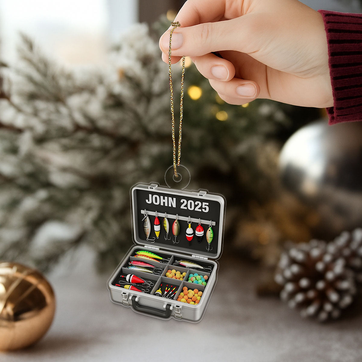 Custom Name Fishing Tackle Box Acrylic Ornament Christmas Gift