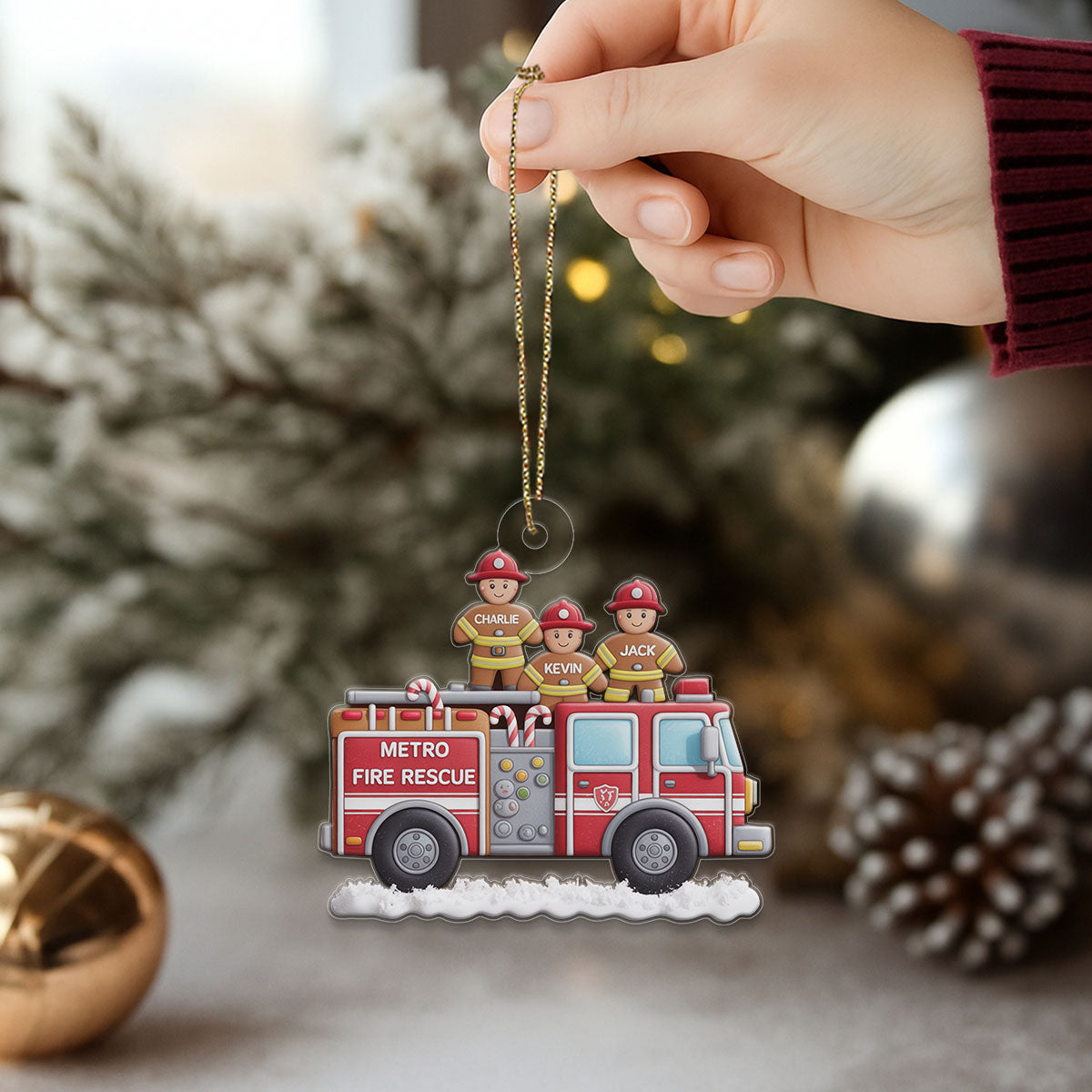 Custom Name Heroes With Festive - Firefighter Acrylic Ornament Christmas Gift