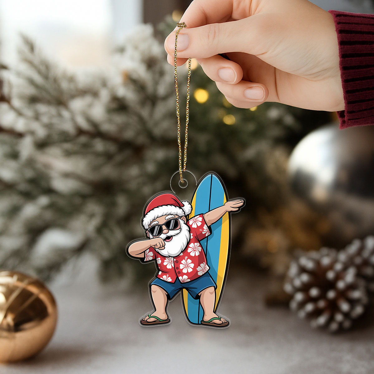 Mele Kalikimaka Dabbing Santa Acrylic Ornament Christmas Gift