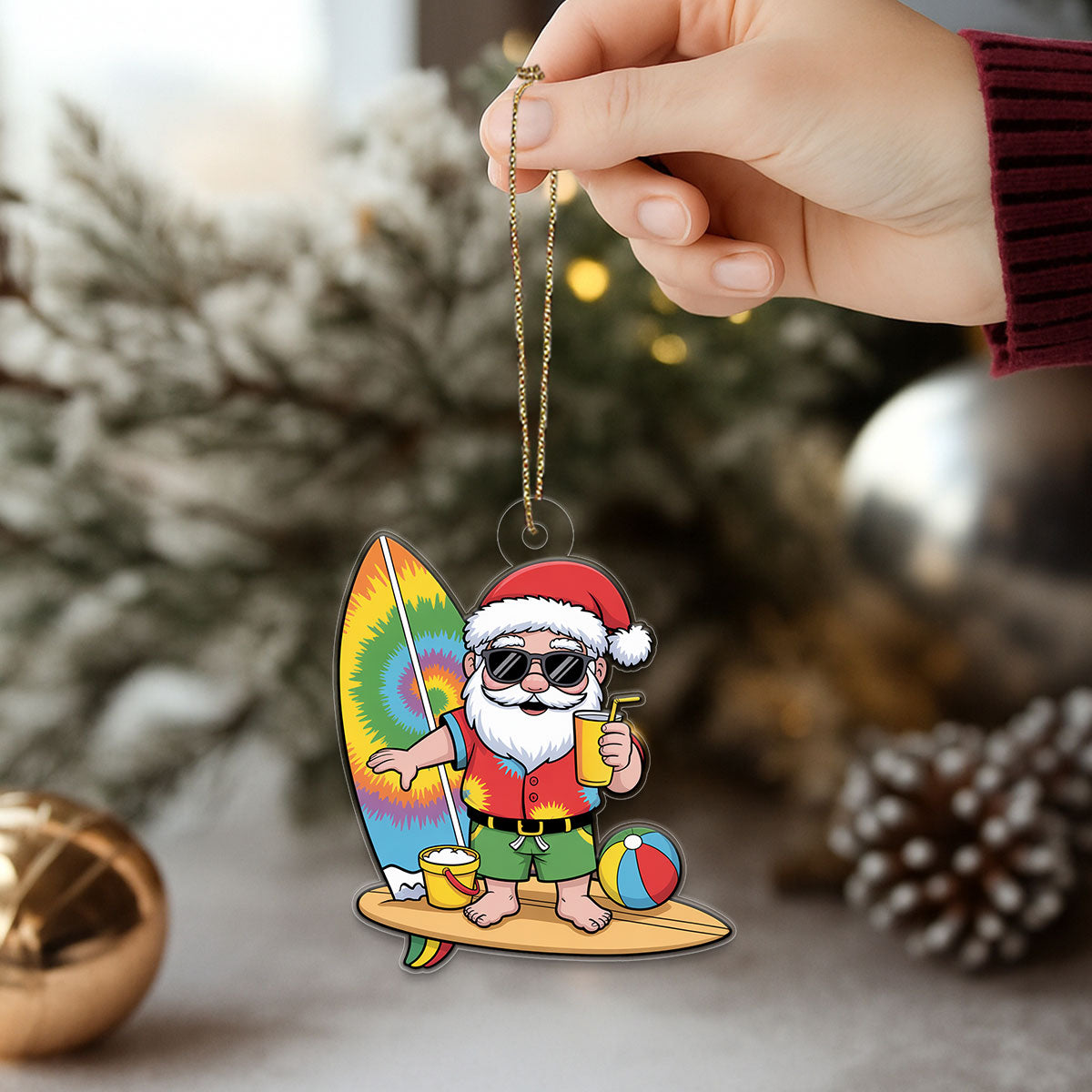 Santa Claus Cartoon Christmas On The Beach 2 Acrylic Ornament Christmas Gift