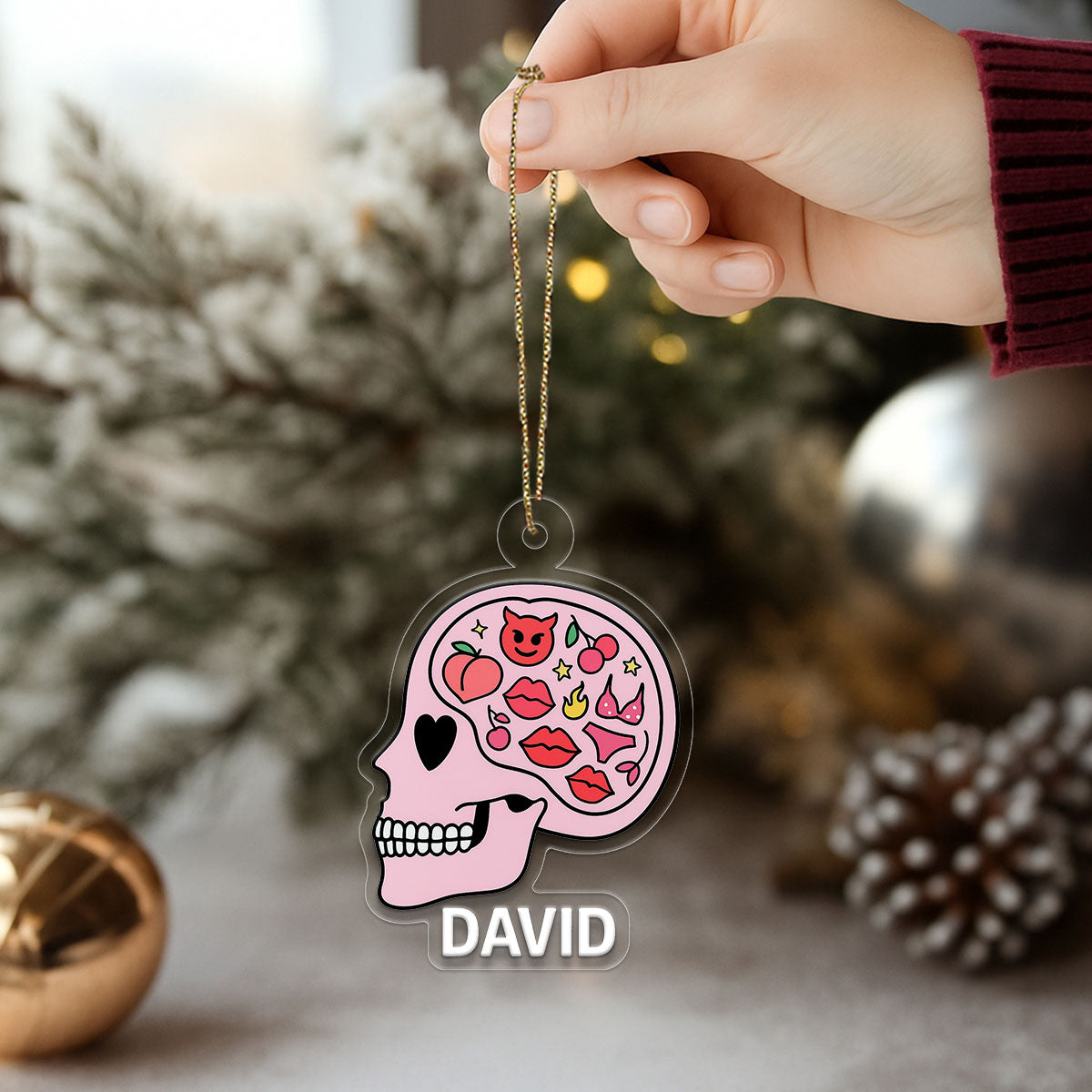 Personalized Funny Adult Brain Acrylic Ornament, Custom Naughty Christmas Ornament, Gag Gift for Friend, Unique Decoration