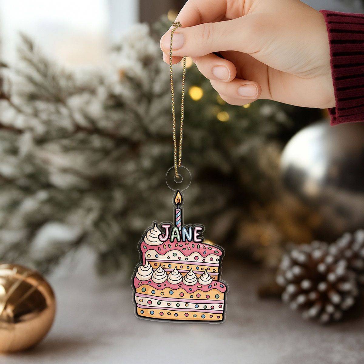 Custom Birthday Cake Ornament, Personalized Funny Christmas Ornament, Party Lover Holiday Gift, Quirky Keepsake Decoration, Xmas Ornament