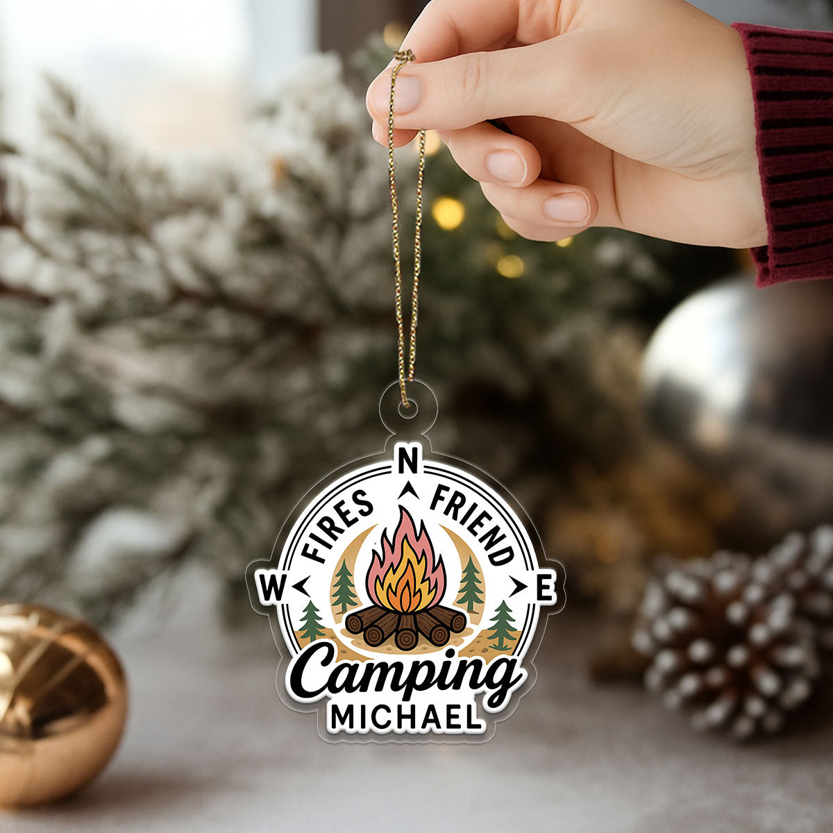 Personalized Fires Friend Camping Ornament, Campfire Friends Gift, Hiking Adventure Ornament, Holiday Keepsake Decoration