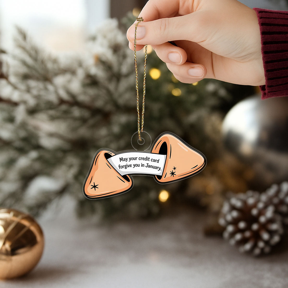 Personalized Funny Fortune Cookie Ornament, Custom Christmas Ornament, Cookies Lover Gift, Gag Gift for Friends, Holiday Humor Decoration