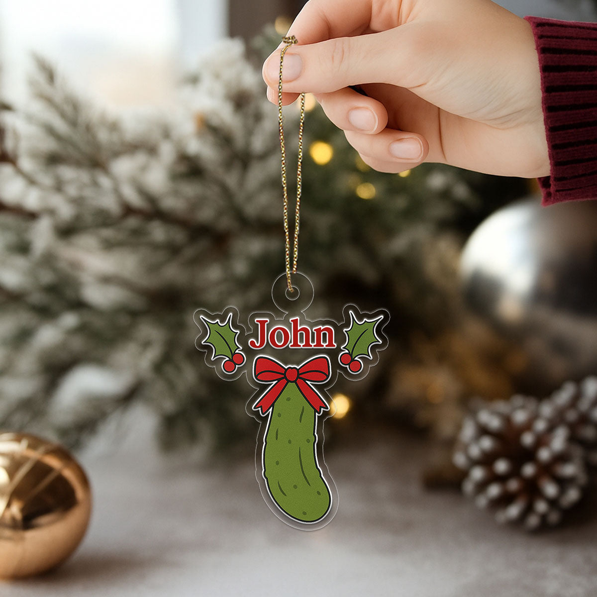 Custom Pickle Christmas Ornament, Personalized Funny Holiday Ornament, Christmas Pickle Gift, Unique Gag Decoration, Holiday Keepsake